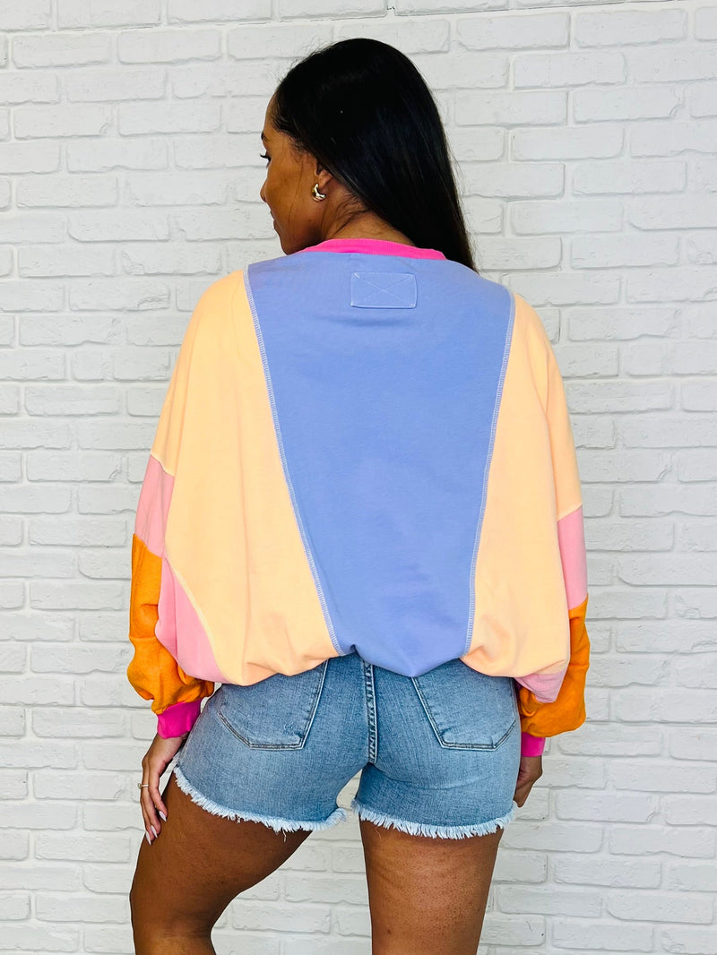 Blockbuster Color Block Pullover in Muted - Maple Row Boutique