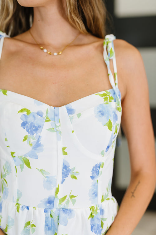 Bloomie Baby Tiered Dress in Ivory/Blue - Maple Row Boutique