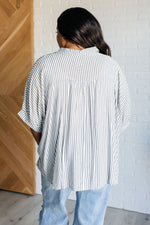 Boxy Striped Button Up in Black - Maple Row Boutique 