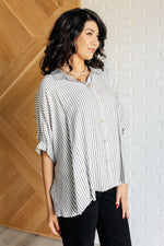 Boxy Striped Button Up in Black - Maple Row Boutique 