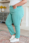 Bridgette High Rise Garment Dyed Slim Jeans in Aquamarine - Maple Row Boutique 