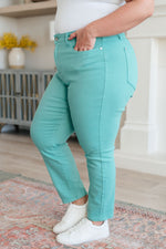 Bridgette High Rise Garment Dyed Slim Jeans in Aquamarine - Maple Row Boutique 