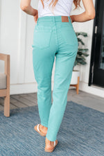 Bridgette High Rise Garment Dyed Slim Jeans in Aquamarine - Maple Row Boutique 