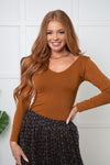 Bring in the Basics Seamless Reversible V-Neck Caramel - Maple Row Boutique 