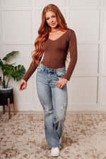 Bring in the Basics Seamless Reversible V-Neck Coffee - Maple Row Boutique 