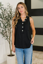 Buttoned Up Buttercup Sleeveless Top in Black - Maple Row Boutique