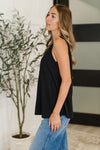 Buttoned Up Buttercup Sleeveless Top in Black - Maple Row Boutique