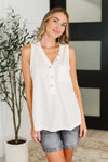 Buttoned Up Buttercup Sleeveless Top in Ivory - Maple Row Boutique