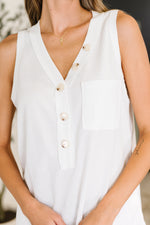 Buttoned Up Buttercup Sleeveless Top in Ivory - Maple Row Boutique