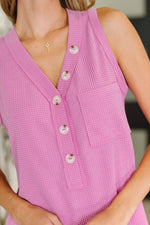Buttoned Up Buttercup Sleeveless Top in Magenta Glow - Maple Row Boutique