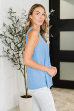 Buttoned Up Buttercup Sleeveless Top in Ocean Blue - Maple Row Boutique