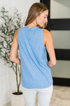 Buttoned Up Buttercup Sleeveless Top in Ocean Blue - Maple Row Boutique
