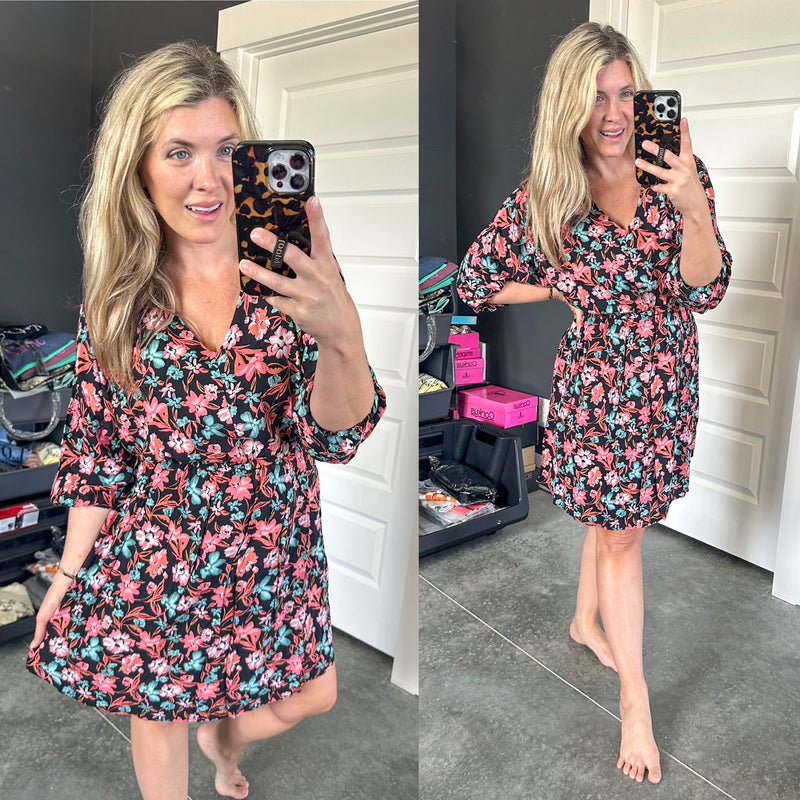 Emily Wonder Floral Dress In Late Summer Nights - Maple Row Boutique 