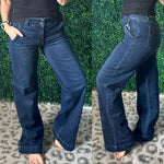 Judy Blue Wide Leg Dark Wash Trouser Jeans - Maple Row Boutique