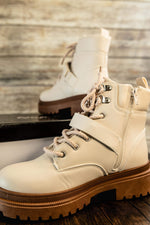Pat Lace Up Bootie in Off White - Maple Row Boutique 