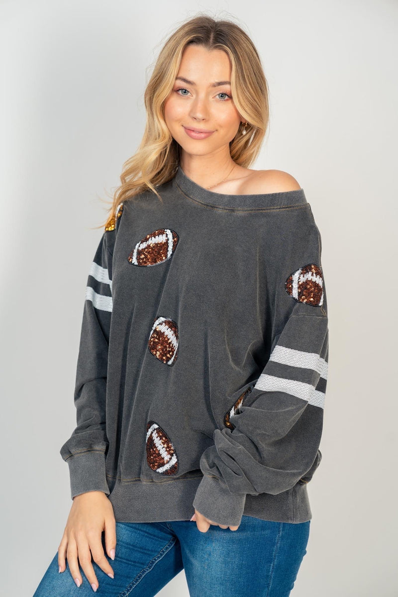 Friday Night Lights Sequin Football Pullover - Maple Row Boutique 