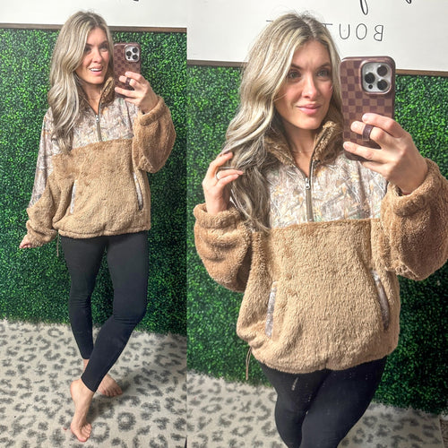 CAMO SHERPA PULLOVER - Maple Row Boutique