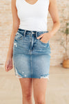 Carol High Rise Rigid Magic Denim Skirt - Maple Row Boutique 