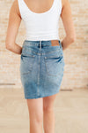 Carol High Rise Rigid Magic Denim Skirt - Maple Row Boutique 