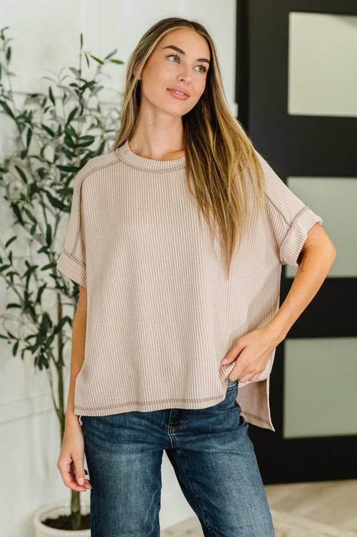Catch Me Loungin’ Cable Ribbed Knit Top in Ash Mocha - Maple Row Boutique