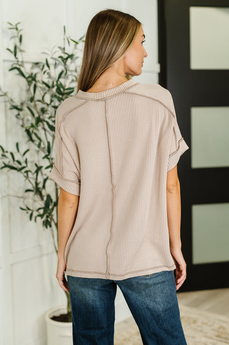 Catch Me Loungin’ Cable Ribbed Knit Top in Ash Mocha - Maple Row Boutique