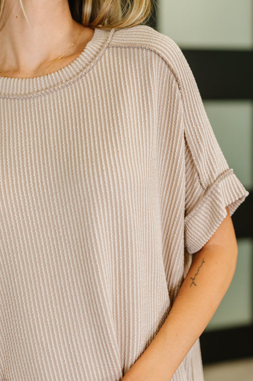 Catch Me Loungin’ Cable Ribbed Knit Top in Ash Mocha - Maple Row Boutique
