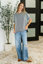 Catch Me Loungin’ Cable Ribbed Knit Top in Black and White - Maple Row Boutique