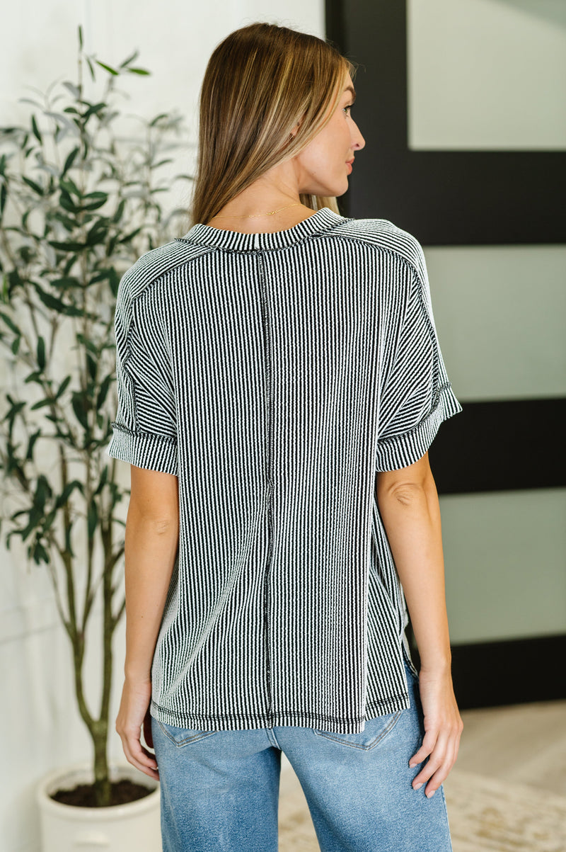 Catch Me Loungin’ Cable Ribbed Knit Top in Black and White - Maple Row Boutique