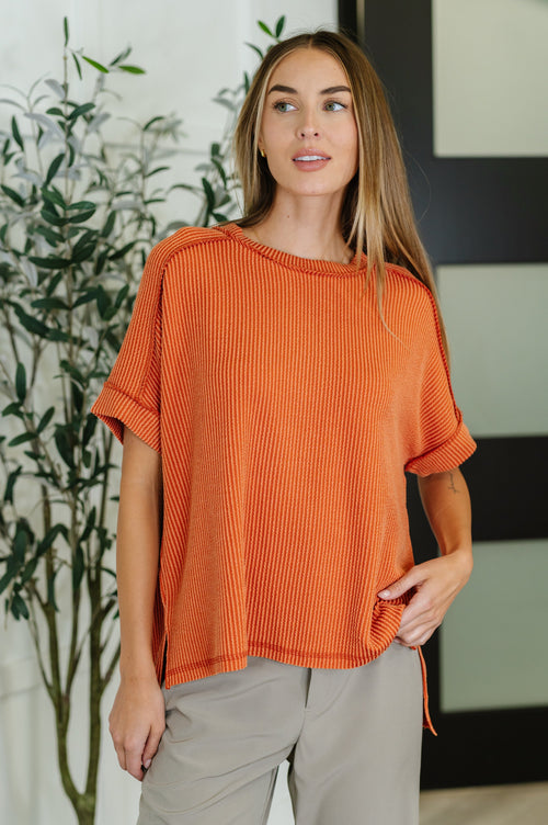 Catch Me Loungin’ Cable Ribbed Knit Top in Burnt Orange - Maple Row Boutique