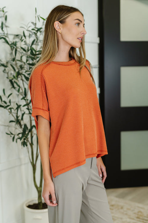 Catch Me Loungin’ Cable Ribbed Knit Top in Burnt Orange - Maple Row Boutique