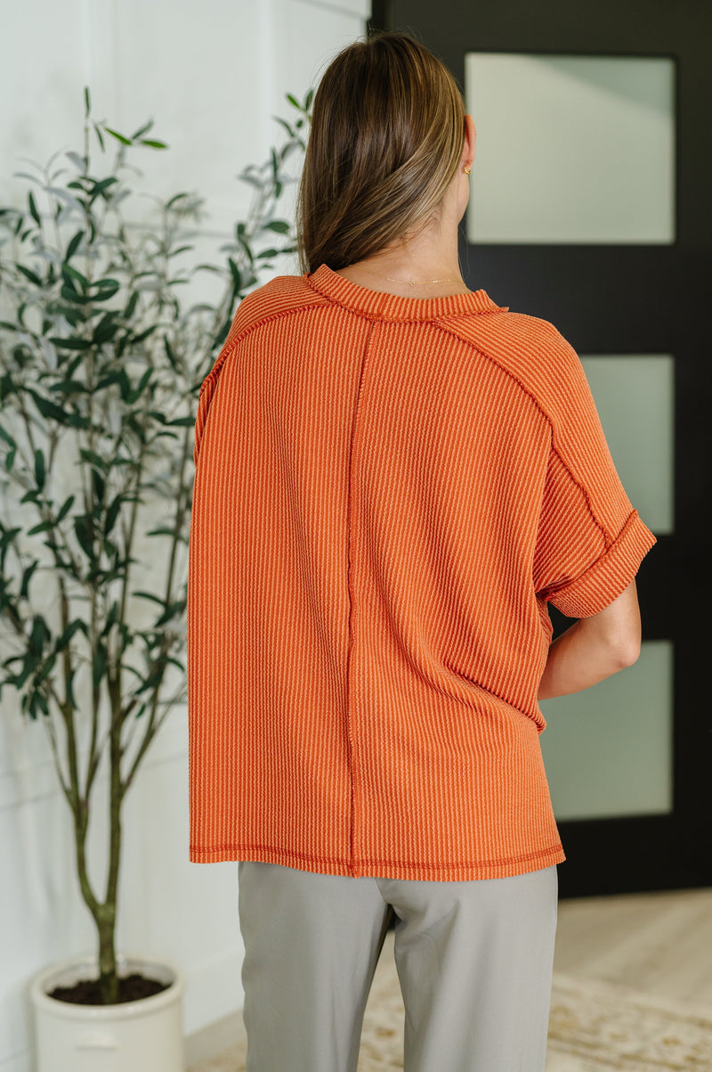 Catch Me Loungin’ Cable Ribbed Knit Top in Burnt Orange - Maple Row Boutique