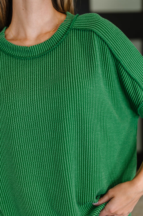 Catch Me Loungin’ Cable Ribbed Knit Top in Dark Green - Maple Row Boutique