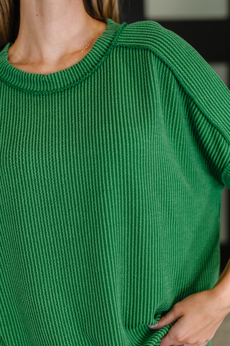 Catch Me Loungin’ Cable Ribbed Knit Top in Dark Green - Maple Row Boutique