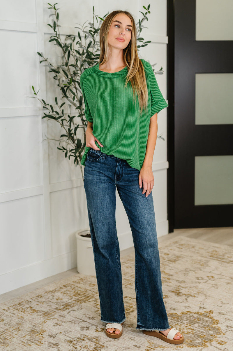 Catch Me Loungin’ Cable Ribbed Knit Top in Dark Green - Maple Row Boutique
