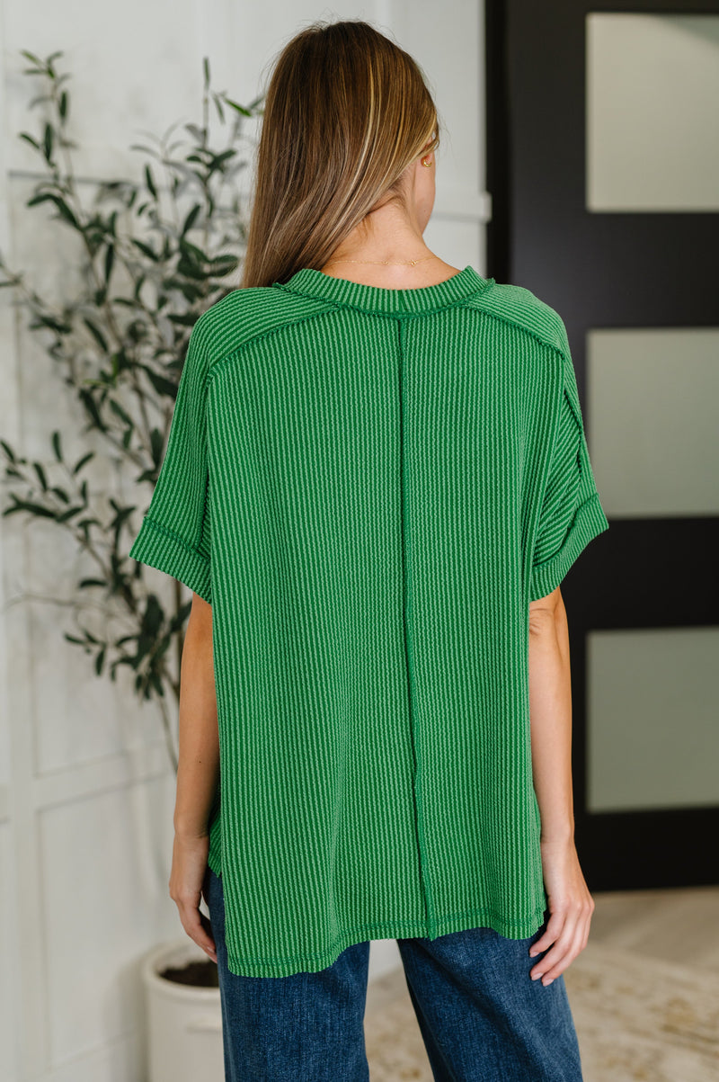 Catch Me Loungin’ Cable Ribbed Knit Top in Dark Green - Maple Row Boutique