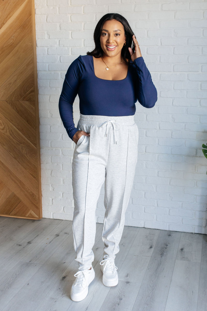 Center Seam Scuba Joggers in Heather Grey - Maple Row Boutique 