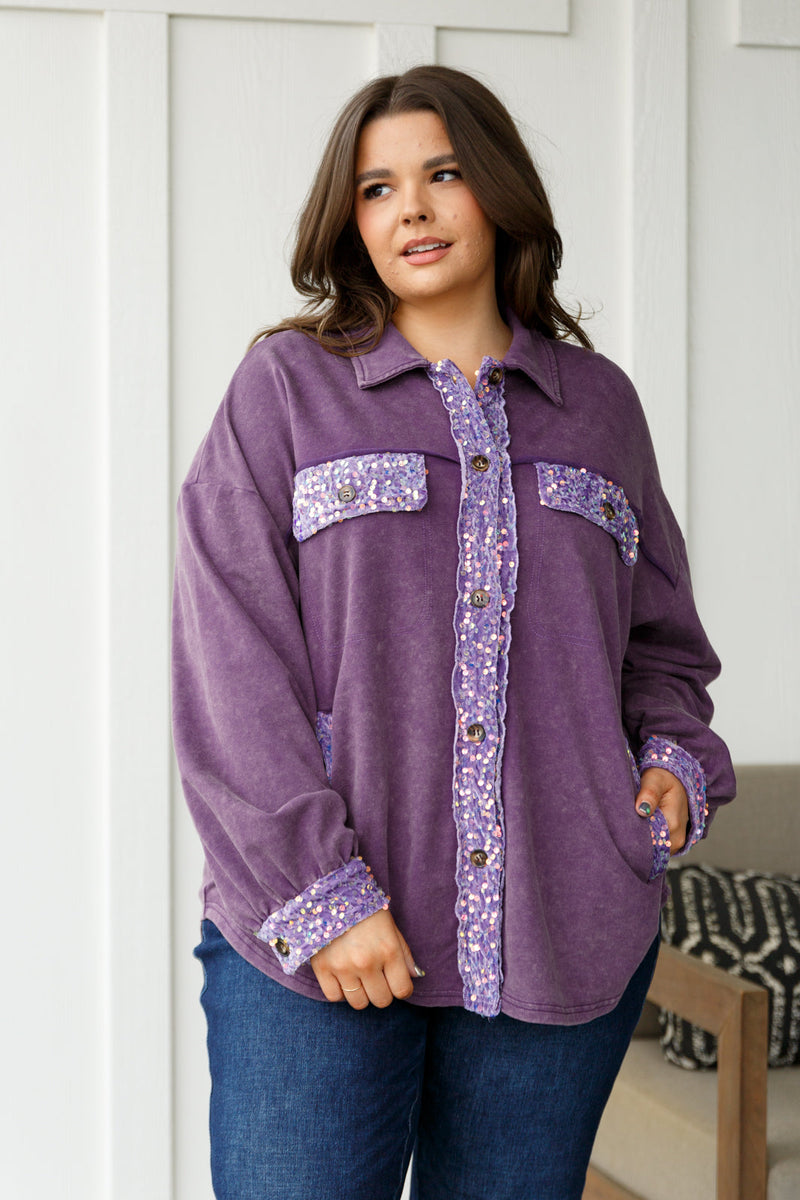 Chaos of Sequins Shacket in Purple - Maple Row Boutique 