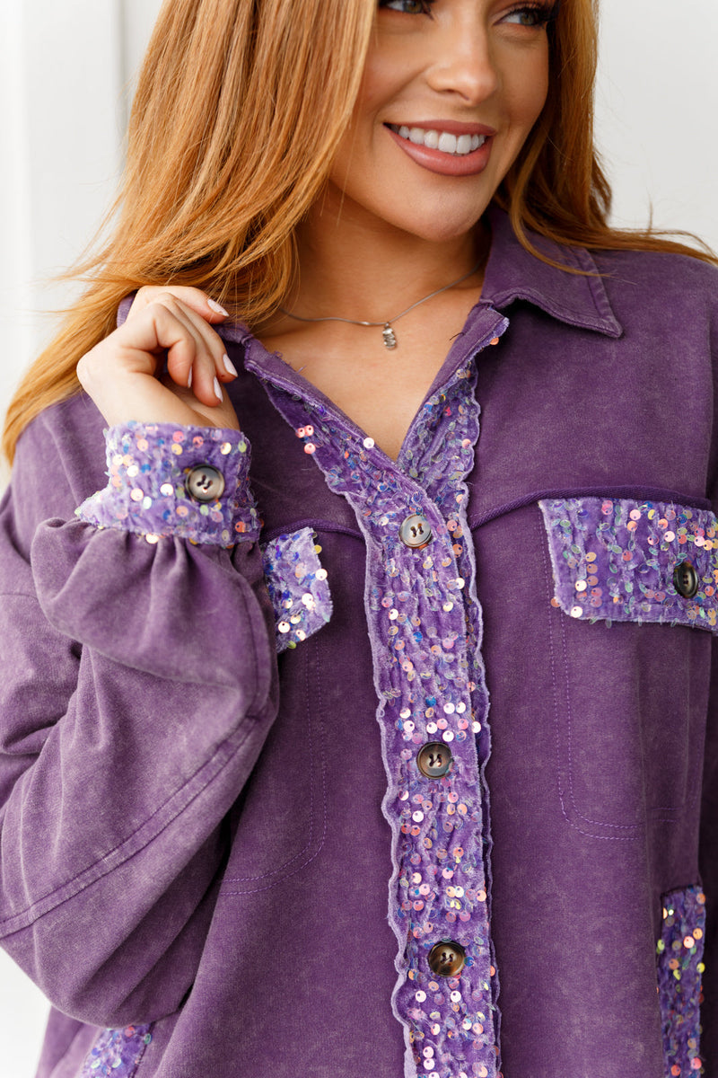 Chaos of Sequins Shacket in Purple - Maple Row Boutique 