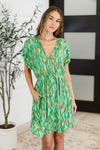 Chic Repeat V-Neck Dress in Multi-Color - Maple Row Boutique