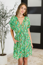 Chic Repeat V-Neck Dress in Multi-Color - Maple Row Boutique