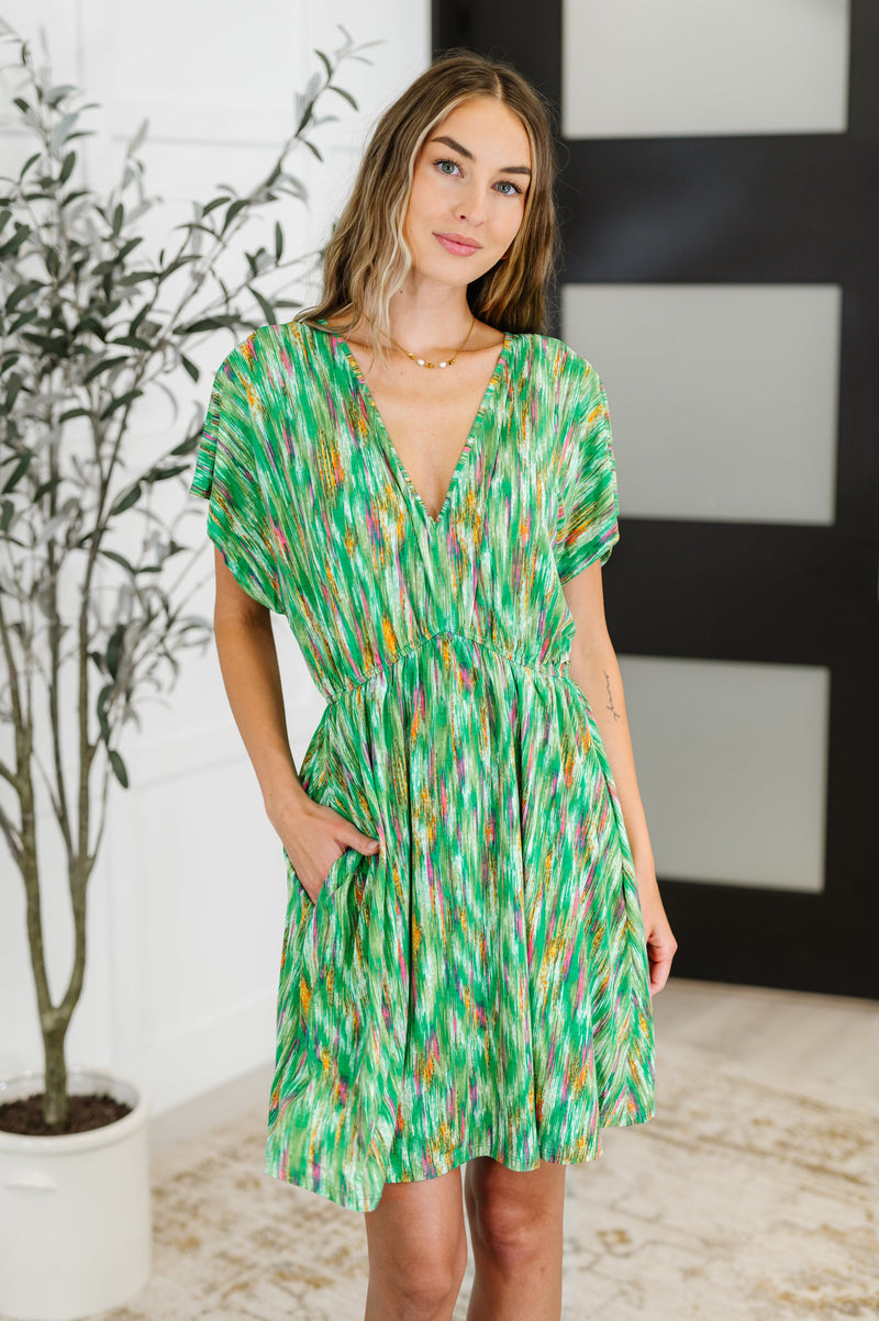 Chic Repeat V-Neck Dress in Multi-Color - Maple Row Boutique