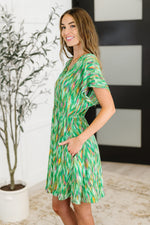 Chic Repeat V-Neck Dress in Multi-Color - Maple Row Boutique
