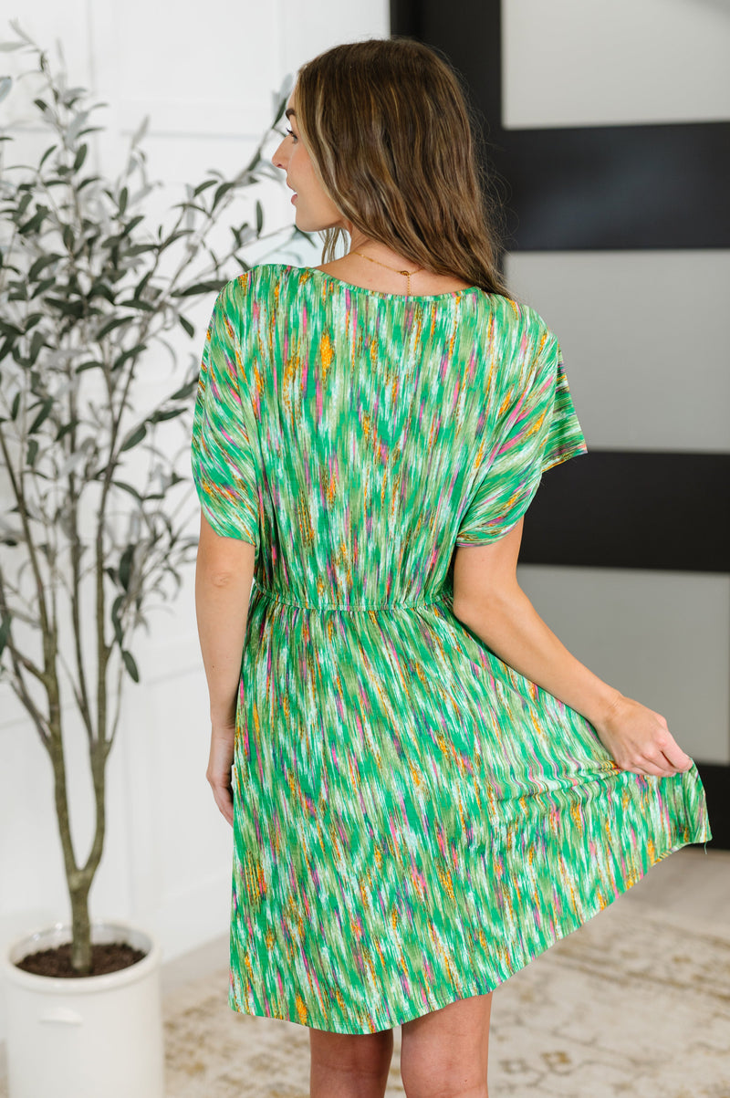 Chic Repeat V-Neck Dress in Multi-Color - Maple Row Boutique