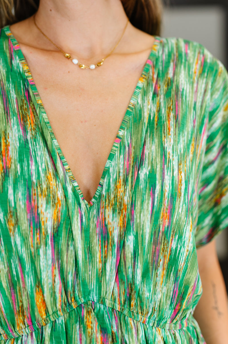 Chic Repeat V-Neck Dress in Multi-Color - Maple Row Boutique