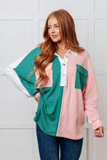 Chip Off the Old Colorblock V-Neck Henley in Green - Maple Row Boutique