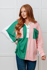 Chip Off the Old Colorblock V-Neck Henley in Green - Maple Row Boutique