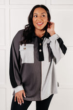 Chip Off the Old Colorblock V-Neck Henley in Grey - Maple Row Boutique