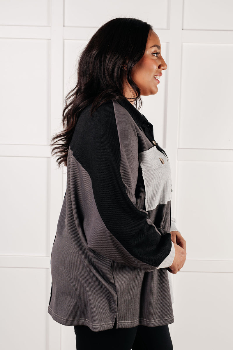 Chip Off the Old Colorblock V-Neck Henley in Grey - Maple Row Boutique