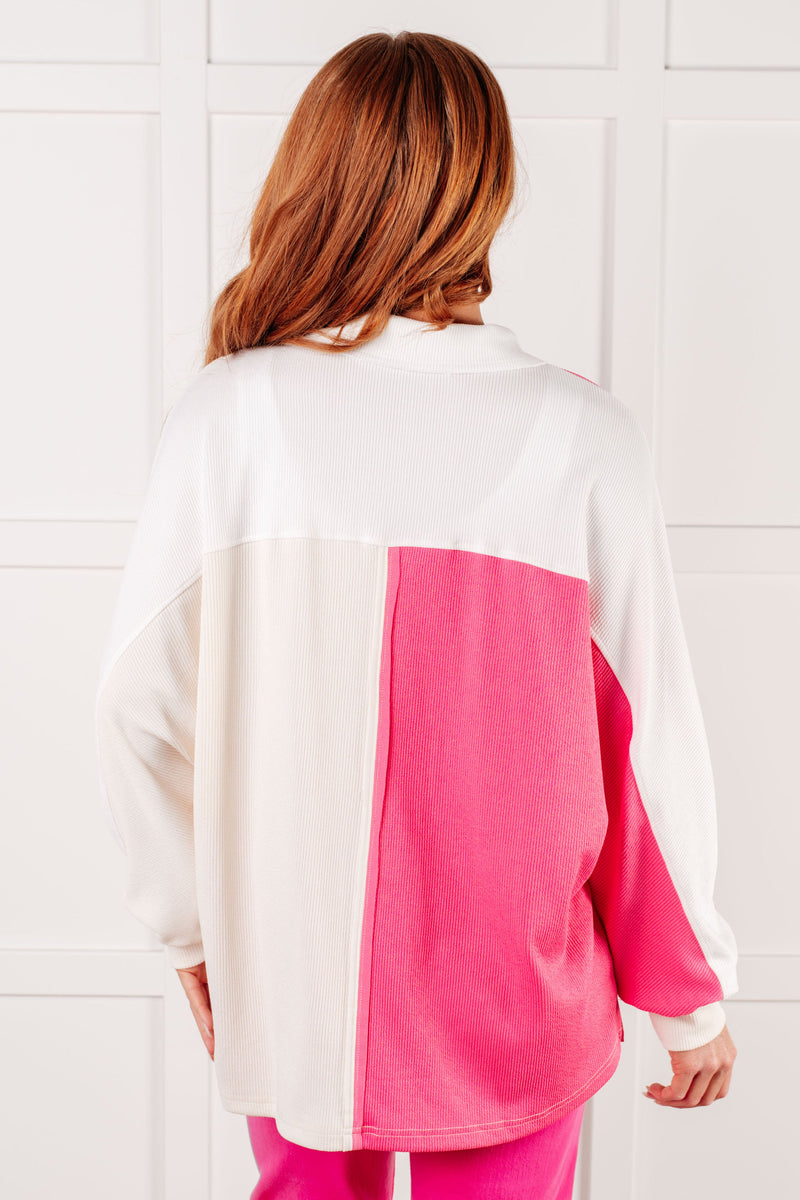 Chip Off the Old Colorblock V-Neck Henley in Pink - Maple Row Boutique