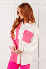 Chip Off the Old Colorblock V-Neck Henley in Pink - Maple Row Boutique
